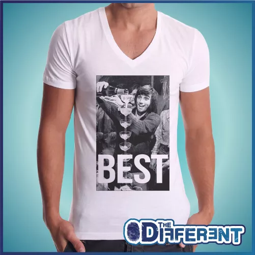 T-Shirt Collo V Foto George Best Moet The Happiness Is Have My T-Shirt New