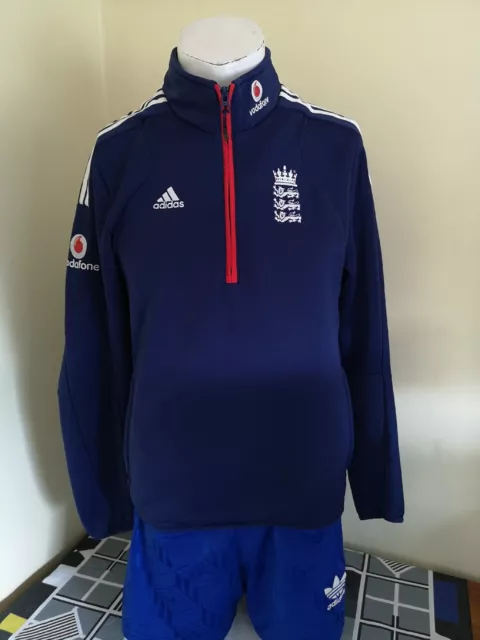 Adidas England Cricket Blue Jumper Mens Half Zip Pullover Size 36/38 Small