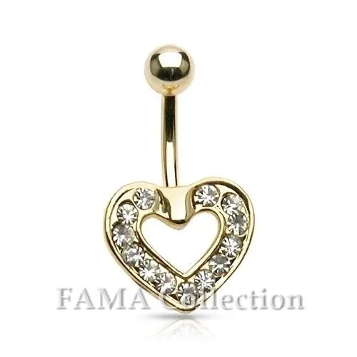 Elegant FAMA Pave Heart Dangle 14kt Gold Plated Navel Belly Ring