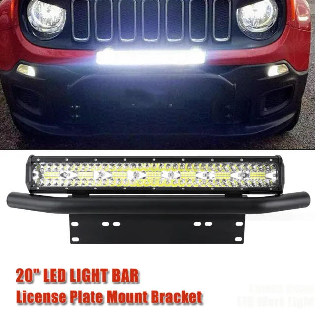 20inch LED Light Bar + Bull Bar Bumper License Plate Mount Bracket Holder UTE 22