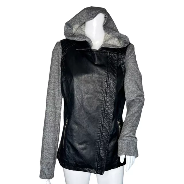 BNCI By Blanc Noir Jacket Women Medium Black Gray Vegan Leather Moto Edgy Rocker