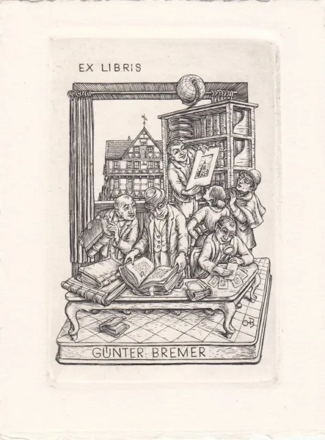 Exlibris Bookplate Gravure sur Cuivre Ottohans Beier 1892-1979 Gens Antiquariat