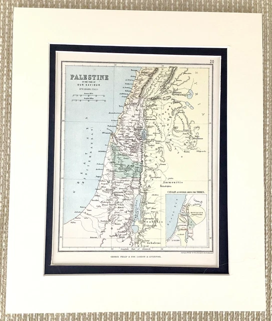 ANTIQUE MAP OF Palestine Israel The Holy Land Canaan Bible Times 