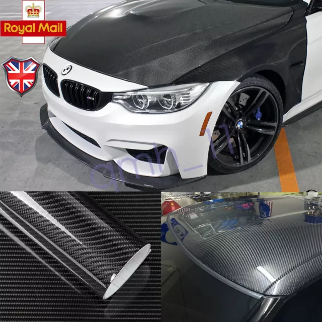 1pc 12"x60" Carbon Fibre Vinyl 7D Black Car Vehicle Wrap Film Bubble Air Free UK