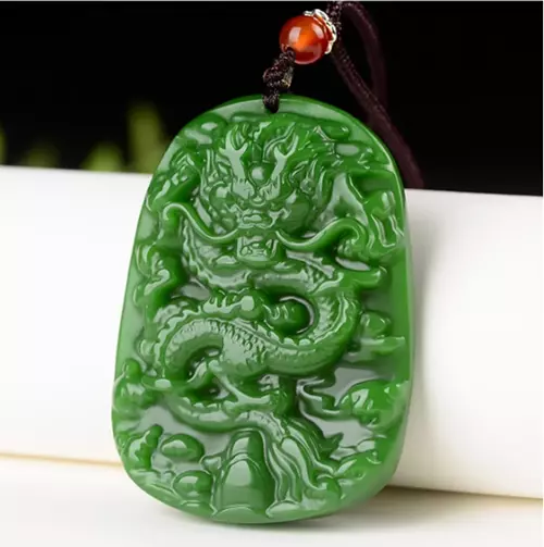 Natural Green Jade Jadeite Jewelry Carved Dragon Amulet Necklace Pendant