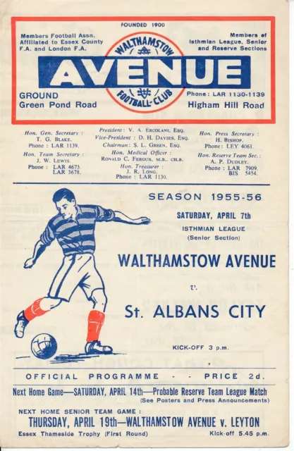 Walthamstow Avenue v St Albans City (Isthmian League) 1955/1956