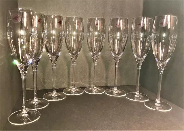 Cristal D'arques Mendocino Set of 8 French 24% Lead Crystal Champagne Flutes NEW