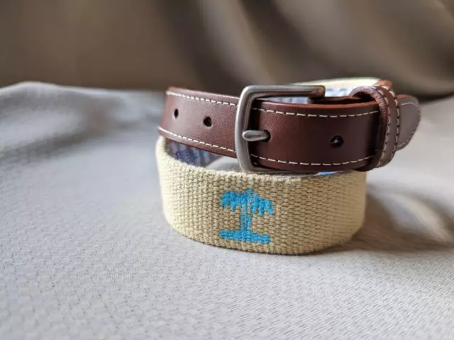 REEL POINT SHELTER ISLAND Embroidered Golf Belt THE COUNTRY CLUB BROOKLINE  Sz 34 海外 即決