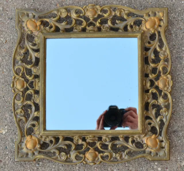 Vintage Heavy Gold Ornate Metal Victorian Mirror 12-3/4"