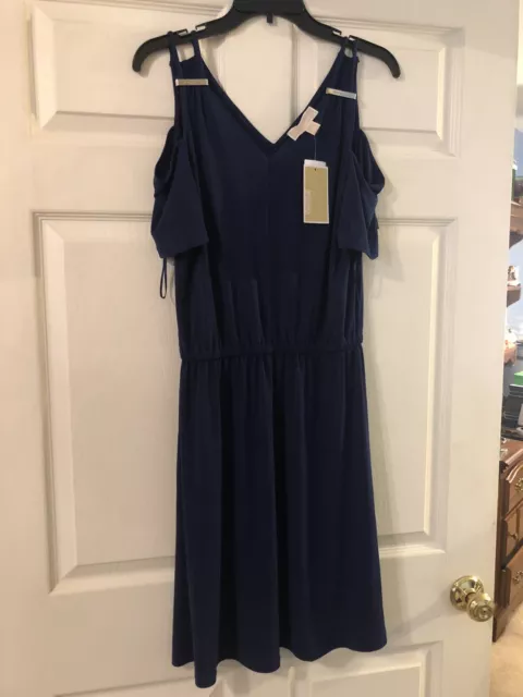 Michael Kors Prussian Blue Open Cold Shoulder Midi Dress Women's Size Small