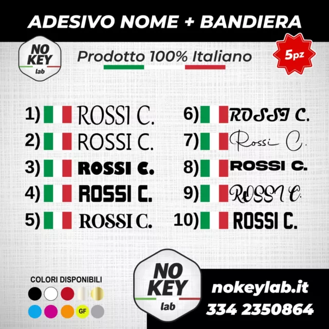 Kit 5 adesivi nome pilota personalizzato+bandiera FLAG per AUTO MOTO BICI decal