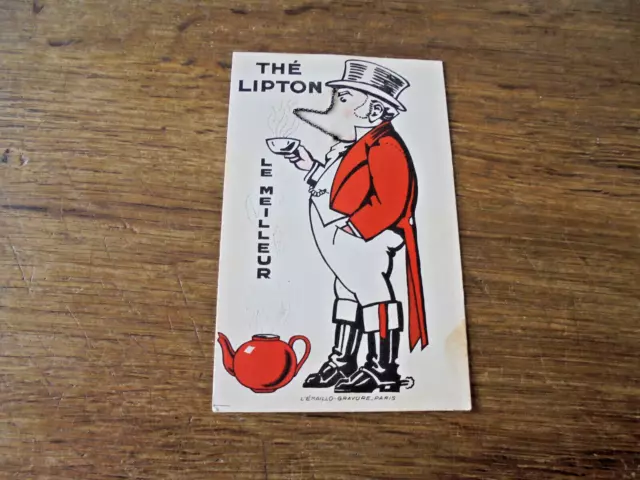 Ancienne Carte publicitaire  THE LIPTON nez mobile en chaîne L'Emaillo Gravure 2
