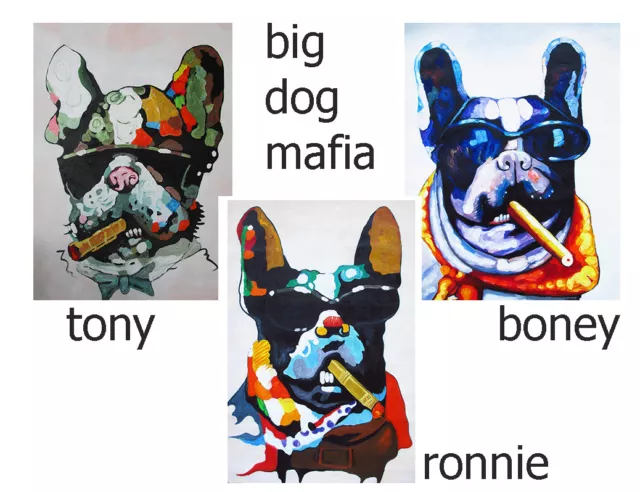 Dog poster print for glass frame pop art painting Mafia Ronnie A0 A1 A2 A3