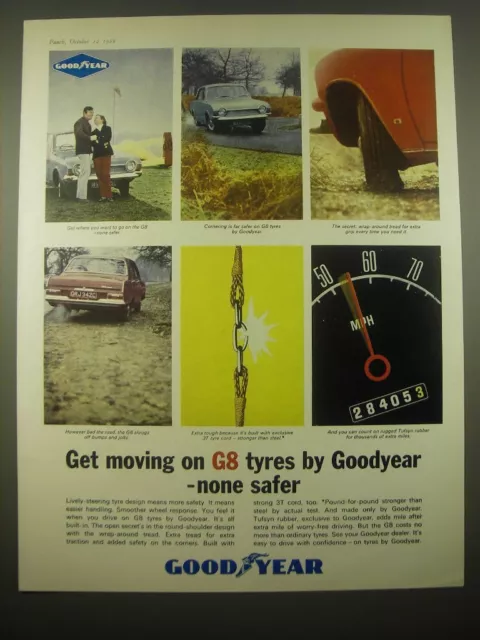 1966 Goodyear G8 Tires Ad - Get moving on G8 tyres by Goodyear - none safer