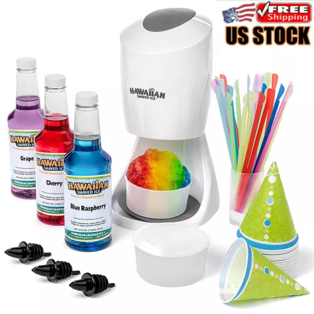 Shaved Ice and Snow Cone Machine with 3 Flavor Syrup Pack and Accessories S900A