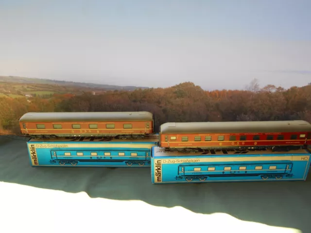 2 Vintage Marklin Tin Express Sleeping Cars 4064 Ho From 1970