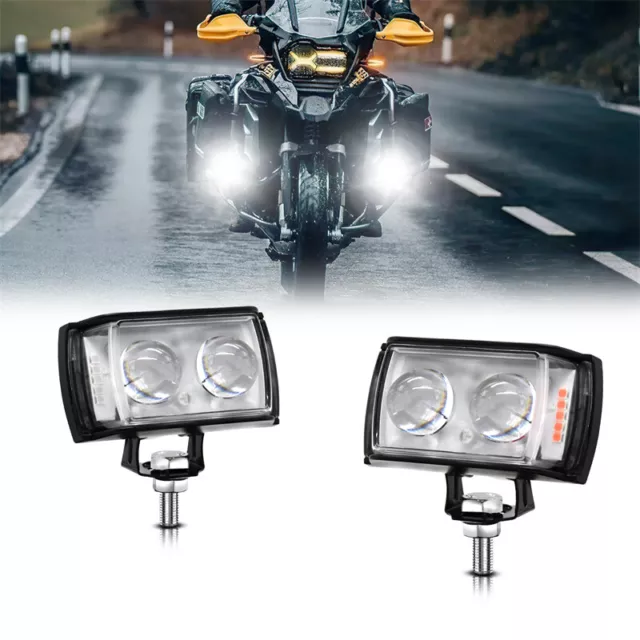 2X 60W 6000K LED Spotlight Motorcycle Auxiliary Lamp Headlight Driving Fog Lamp
