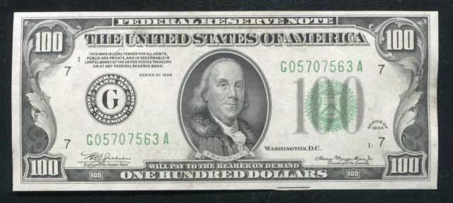Fr. 2152-G 1934 $100 Frn Federal Reserve Note Chicago, Il Gem Uncirculated