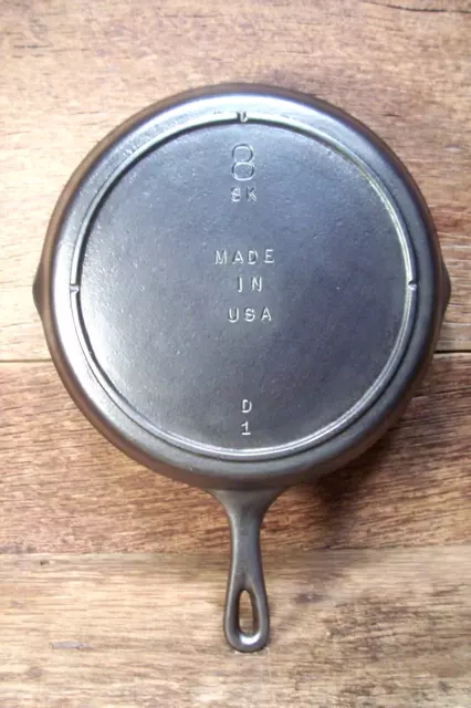 Vintage Lodge Cast Iron Skillet # 8 3-Notch Inset Heat Ring  Flat Restored  Vguc