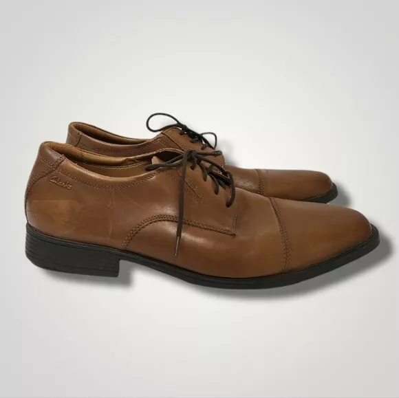 CLARKS SHOES MENS Size 11.5W Brown Collection Lace-Up Oxford Leather ...