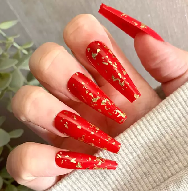 Gold Valentines Day Press on Nails Red Nails Heart Nails Gold Flake Nails  Love Nails Gifts for Her Reusable Nails - Etsy
