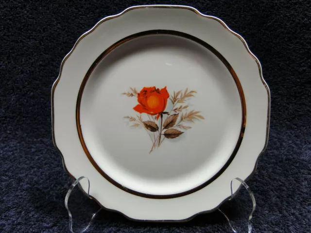 W S George Lido Paden City Rose Dinner Luncheon Plate 22K 9 1/2" Vintage 40's