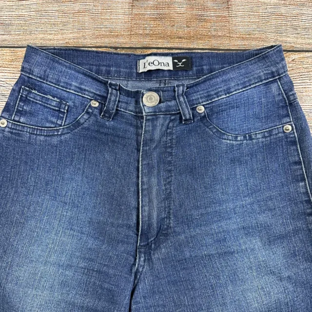 Leona Women Size 40 Cropped Capri Casual Comfort Cute Blue Denim Jeans - Stretch 2