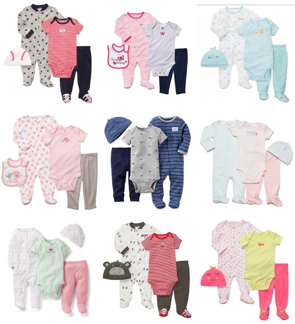 NEW Carter's 4 PC Little Layette Set Outfit Baby Girl Boy Sleeper Bodysuit Pants