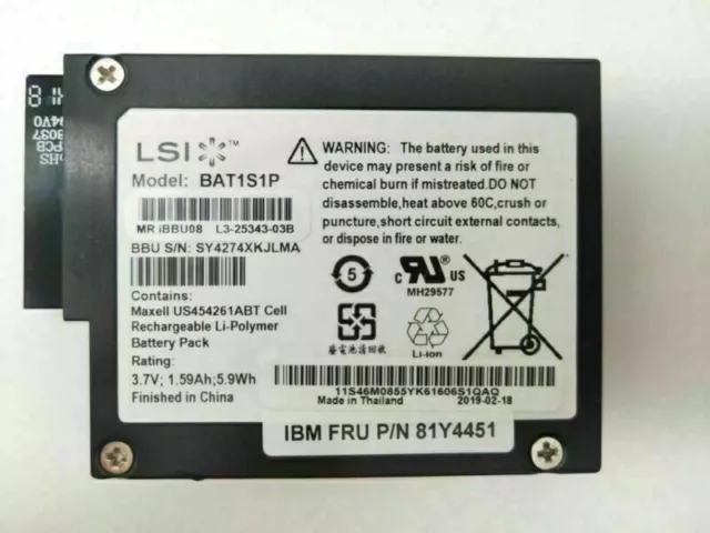 LSI BBU08 IBM 81Y4451 BAT1S1P For M5015 M5014 M5000 9260 9280 Raid Battery