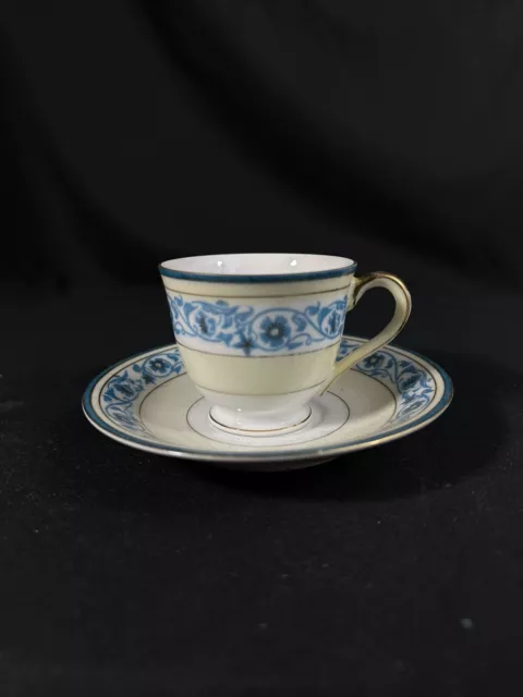 Yamaka China Demitasse Cup & Saucer Set Flowers & Blue Gold Trim Japan Occupied