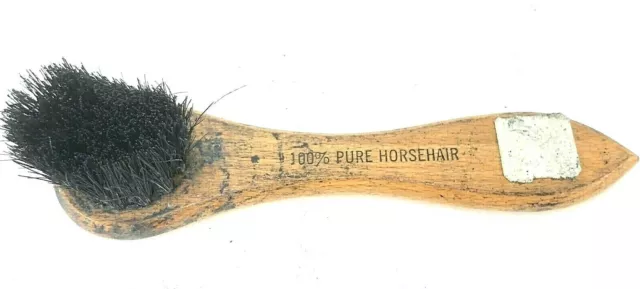 Vintage SHOE SHINE Brush Small Circular Wooden Wood Handle 100% Pure Horsehair
