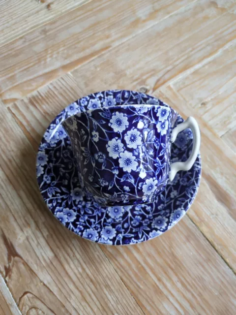Burleigh Calico Blue Tea Cup Saucer Vintage Display Only Collector Floral V Good