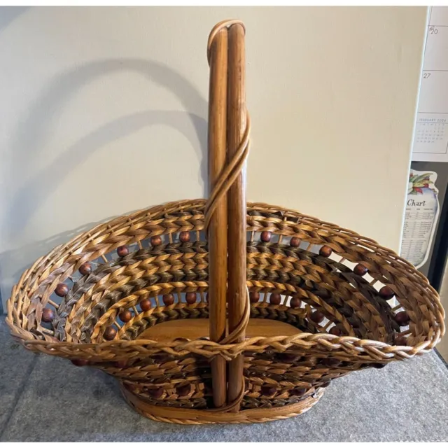Beautiful Gathering Basket with Handle and woven in Beads   #1402