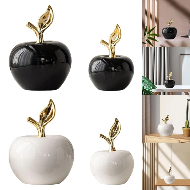 Statue De Pommes En Céramique - Décoration Centre De Table Noir - Grand Modèle 11.5x15 Cm - Sculpture Fruit Pour Maison, Bureau