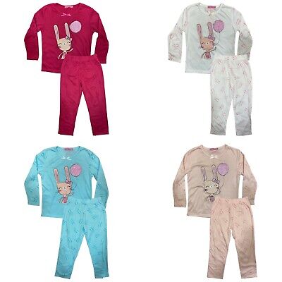 Girls Kids Pyjamas Long Sleeve Top Bottom Set Nightwear Jersey PJs Cotton Print