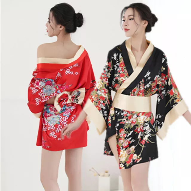 Japanese Sexy Kimono Lingerie Sleepwear Bathrobe Nightdress Costume Cosplay Coat