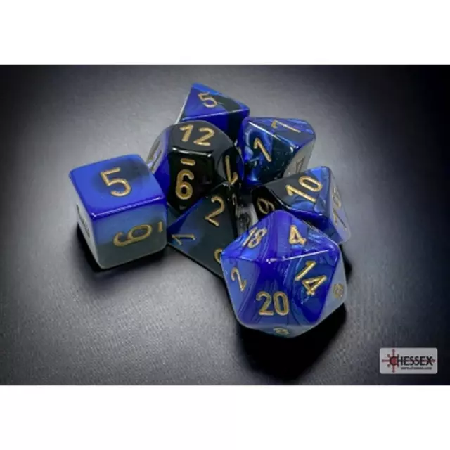 Set 7 DADI Chessex Gemini Nero-Blu / Oro 26435