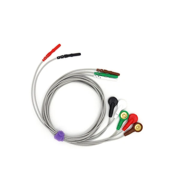 5PCS Universal DIN 1.5mm ECG EKG Machines 5 Leads Holter Cable Snap Type