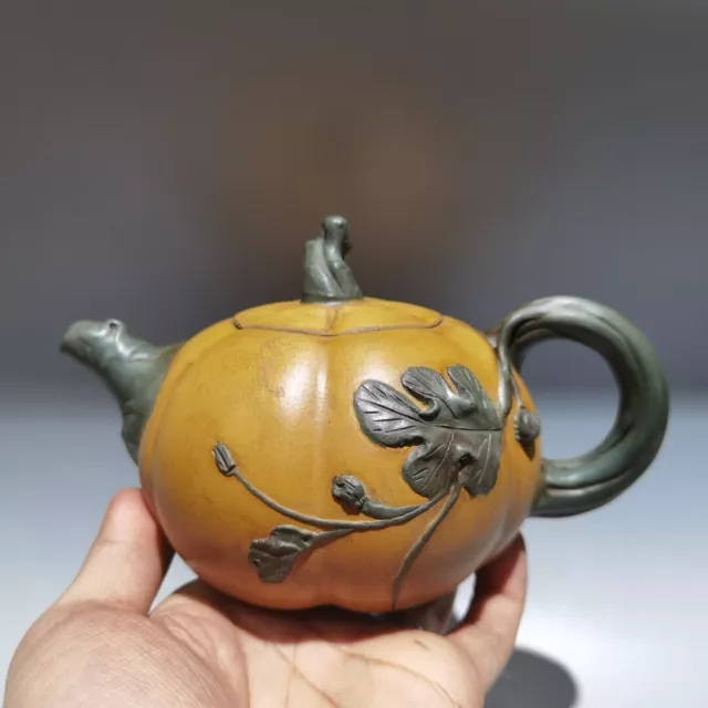 6.7" China Yixing Zisha Clay handmade pumpkin statue Kung Fu Tea regimen Tea pot
