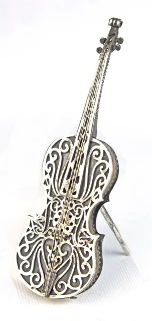 Sterling Judaica Besamim Spice Box - Violin Form