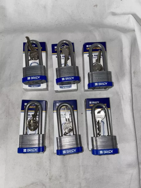 Lot Of 6 Brady 41/40 Lockout/Tag out Padlock Keyed Differently 2” Shackle, Blue