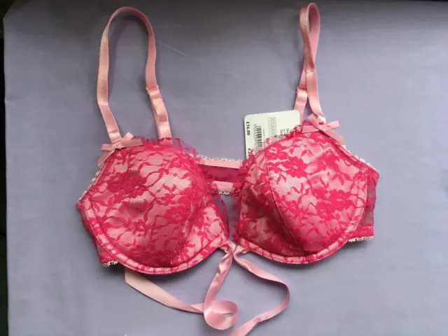 ANN SUMMERS PADDED Pink Fusion Lace Front Fastening Bra Size 10/34