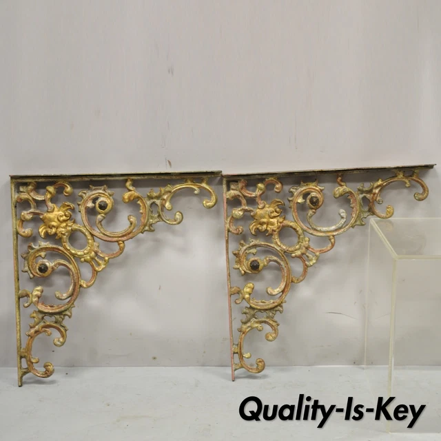 Vintage Cast Iron Victorian Style Large 21" Wall Shelf Brackets Corbels - a Pair