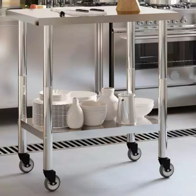 Mesa de trabajo de cocina con ruedas acero inox 82,5x55x85 cm vidaXL