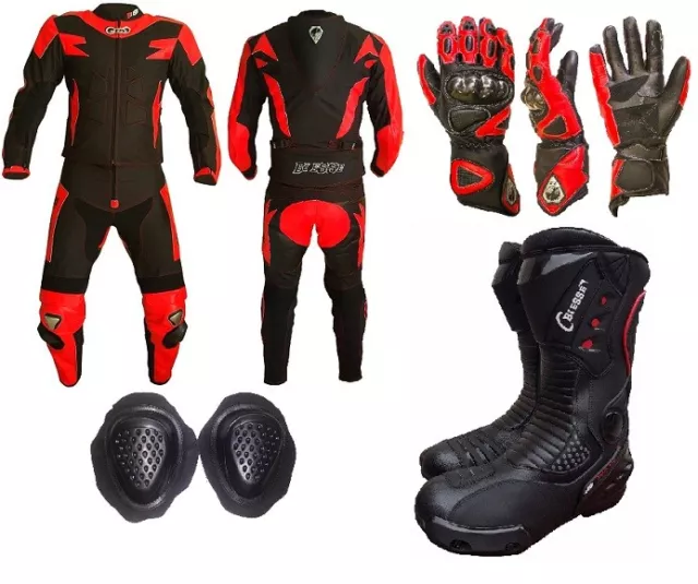 MOTORRAD KOMBI LEDER UND CORDURA JACKE UND HOSE 2Stücke STIEFEL+HANDSCHUHE