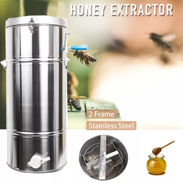 2-Frame Manual Honey Extractor Spinner, Beekeeping Equipment Stainless Steel US 2