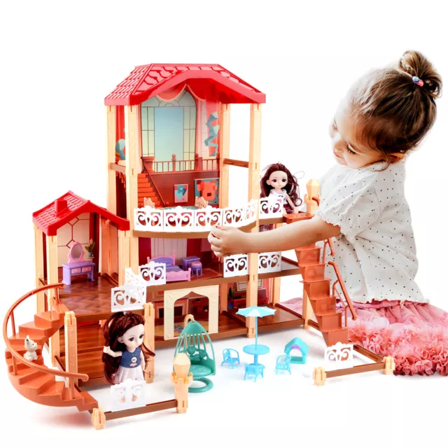 3-Story Castle Dollhouse Playset Kids Role Play Toy Educational Gift for Ages 3+