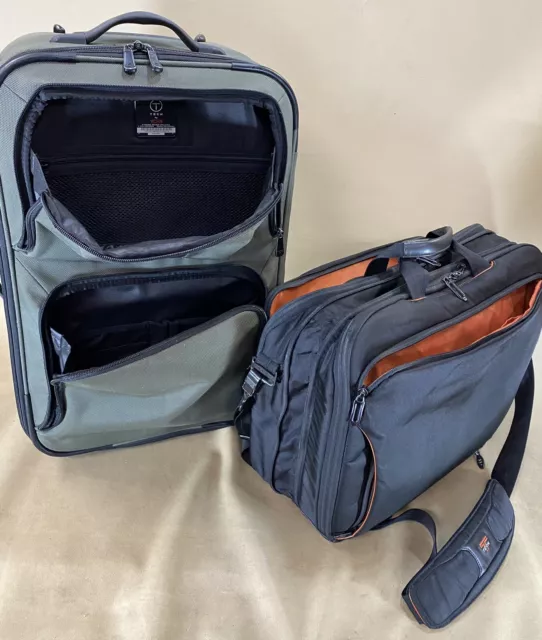 Used TUMI T-TECH Carry On Set 22” Suitcase 5722GRY & 5664D 18” Laptop Briefcase 5