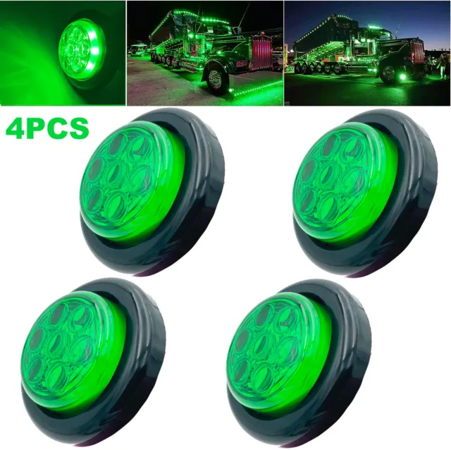 4x 2" Inch Green LED Light Round Clearance Side Marker Lights Truck Trailer 12V
