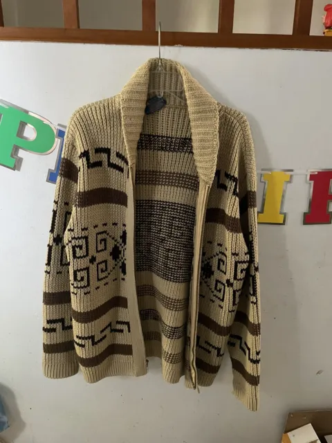 Vintage 60s 70s PENDLETON BIG LEBOWSKI DUDE 100% Wool Sweater Cardigan Sz L